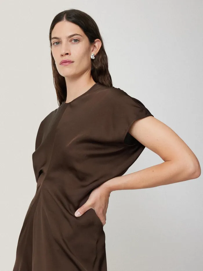 Jigsaw Satin Crepe Midi Dress Brown Women Dresses and Jumpsuits
