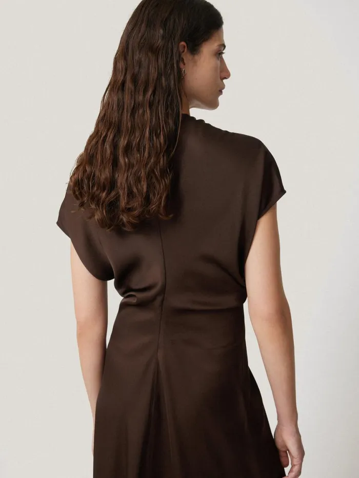 Jigsaw Satin Crepe Midi Dress Brown Women Dresses and Jumpsuits