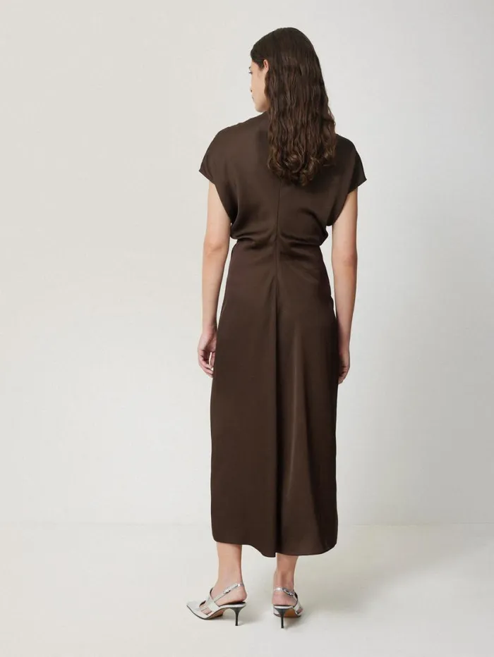 Jigsaw Satin Crepe Midi Dress Brown Women Dresses and Jumpsuits