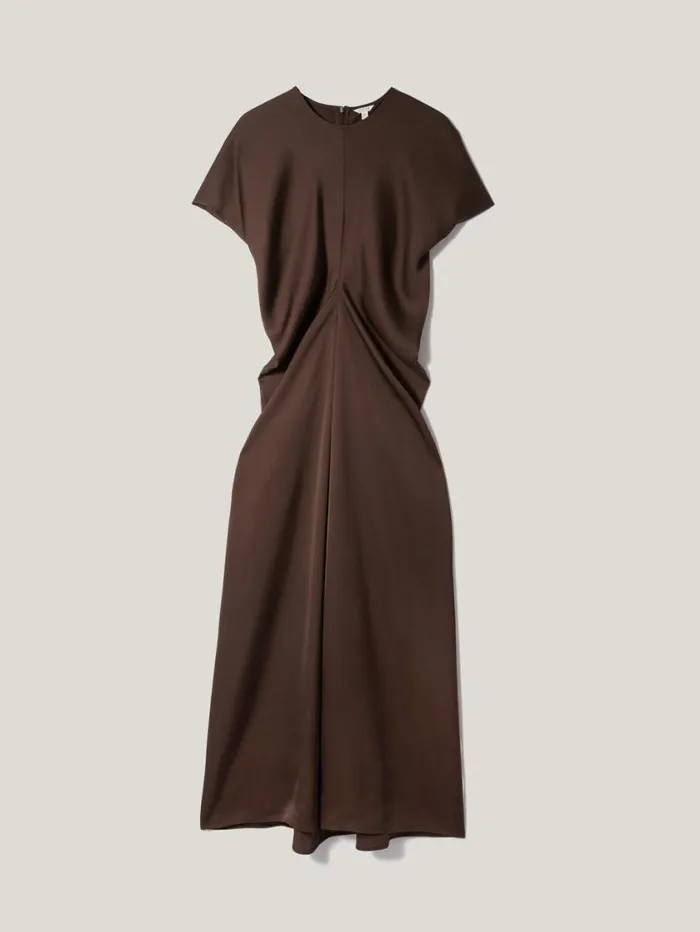 Jigsaw Satin Crepe Midi Dress Brown Women Dresses and Jumpsuits