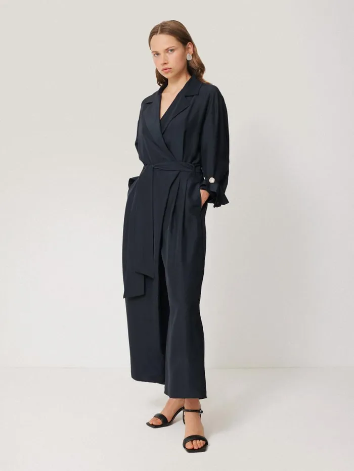 Jigsaw Silk Relaxed Wrap Jumpsuit Navy Women Party