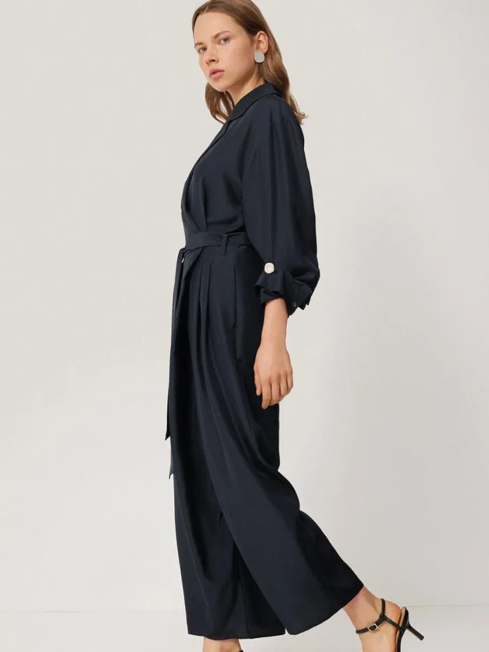 Jigsaw Silk Relaxed Wrap Jumpsuit Navy Women Party