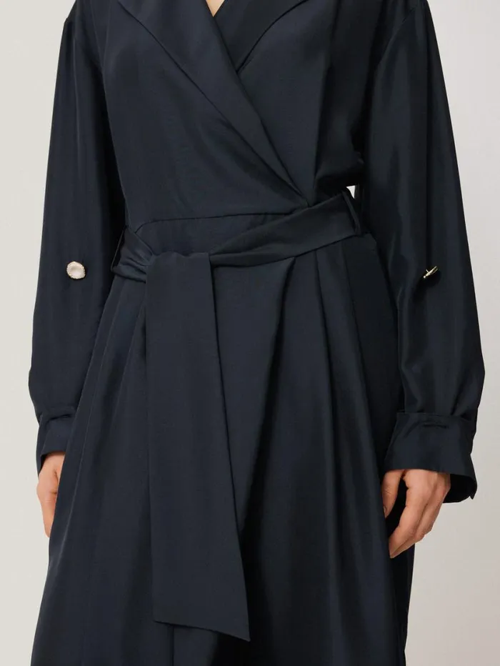Jigsaw Silk Relaxed Wrap Jumpsuit Navy Women Party