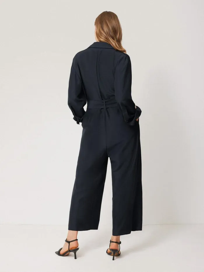 Jigsaw Silk Relaxed Wrap Jumpsuit Navy Women Party