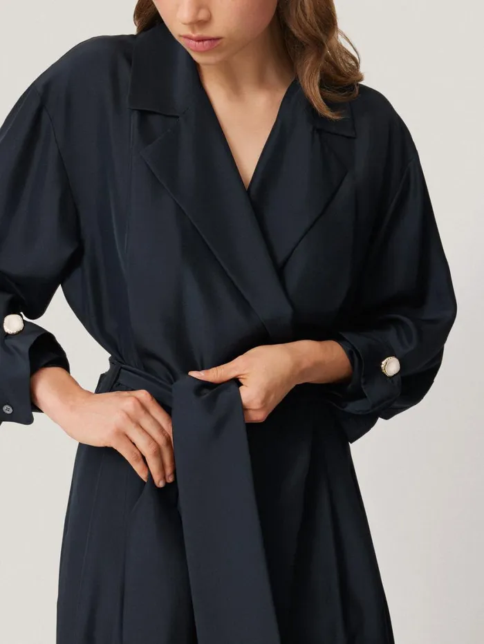 Jigsaw Silk Relaxed Wrap Jumpsuit Navy Women Party