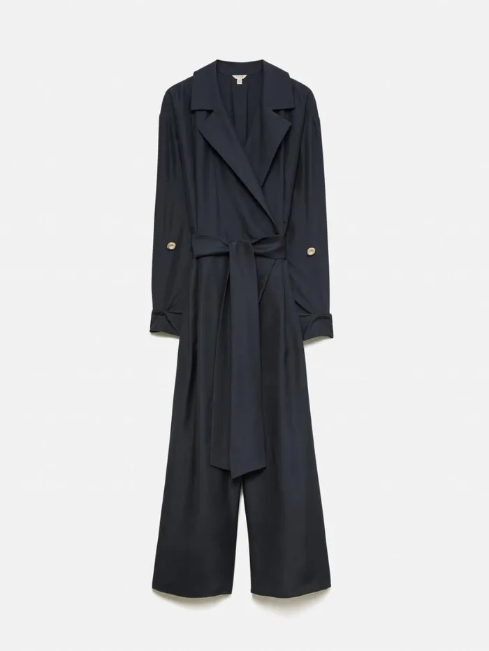 Jigsaw Silk Relaxed Wrap Jumpsuit Navy Women Party