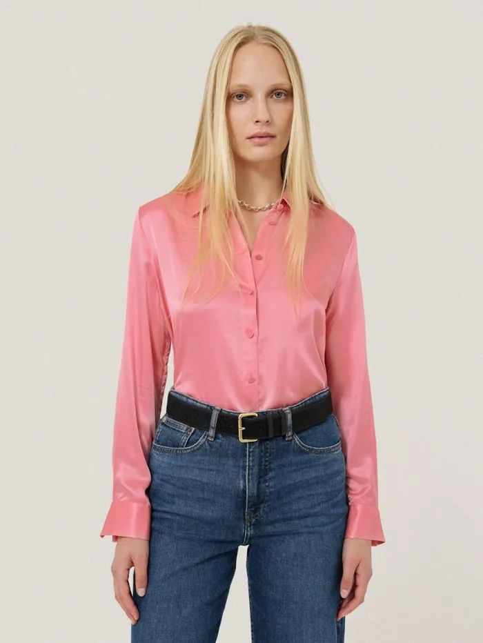 Jigsaw Silk Satin Blend Shirt Pink Women Shirts and Tops