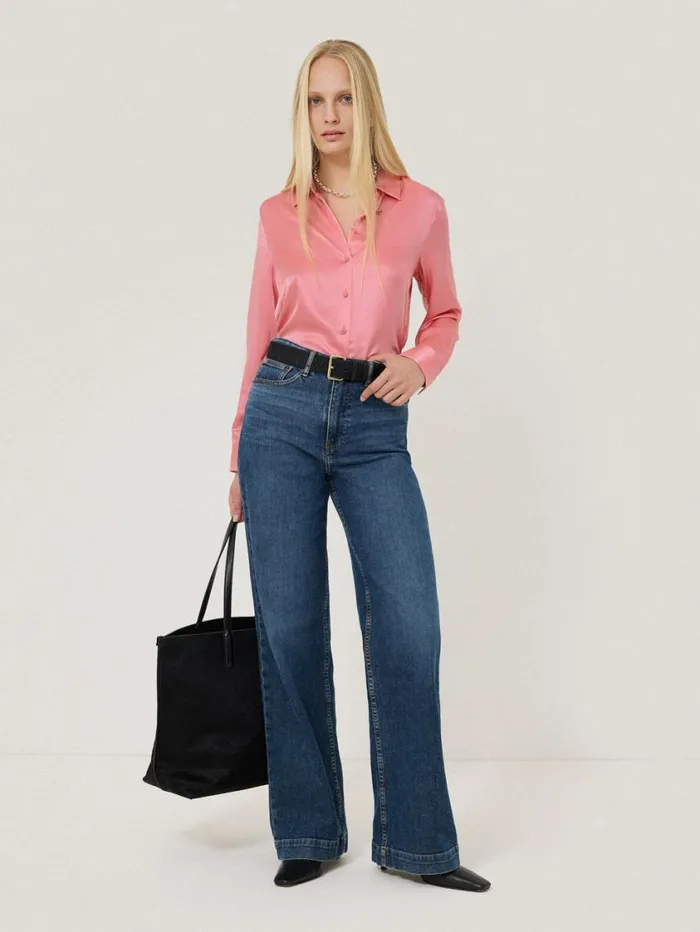 Jigsaw Silk Satin Blend Shirt Pink Women Shirts and Tops