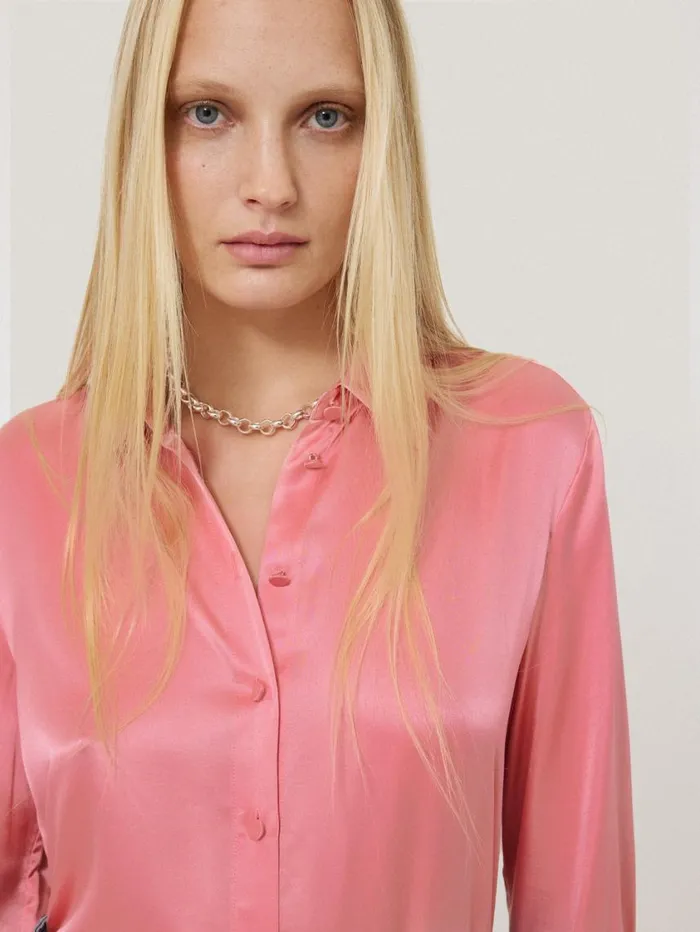 Jigsaw Silk Satin Blend Shirt Pink Women Shirts and Tops