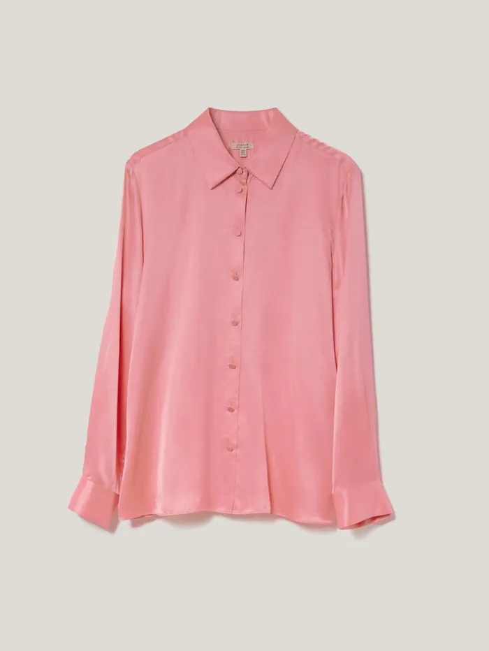Jigsaw Silk Satin Blend Shirt Pink Women Shirts and Tops