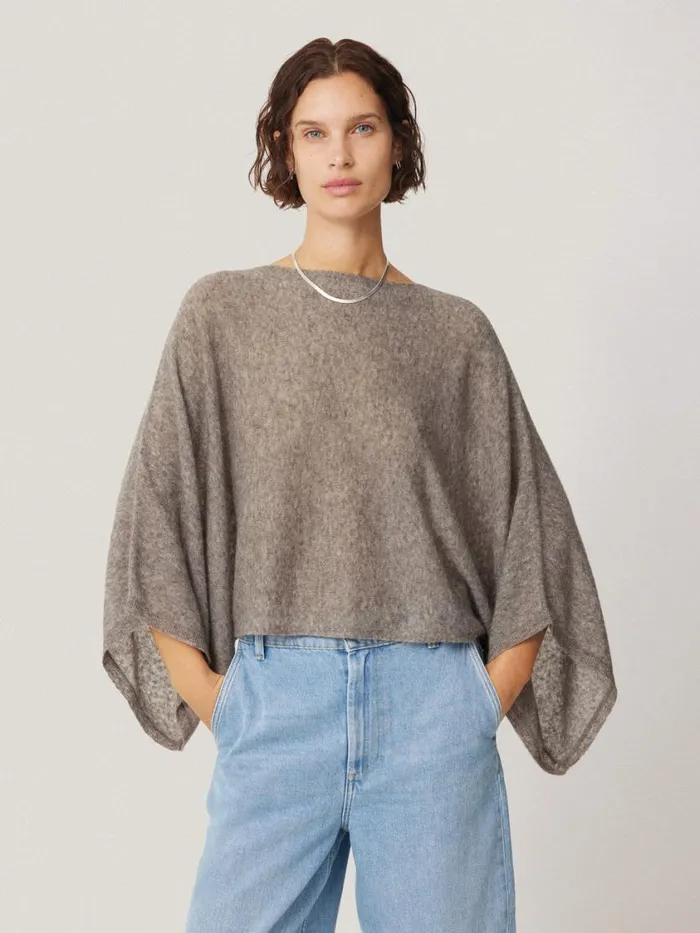 Jigsaw Soft Gauzy Knit Poncho Jumper Taupe Women Coords