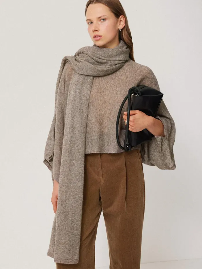 Jigsaw Soft Gauzy Knit Scarf Taupe Women Knitwear and Cashmere