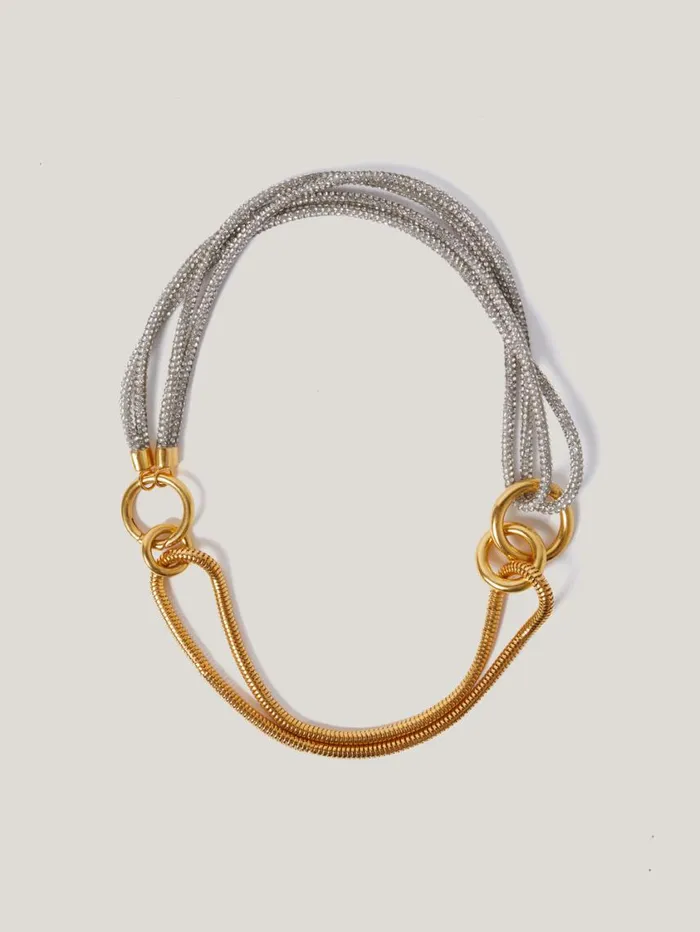 Jigsaw Sparkle Cord Necklace Silver Women Party