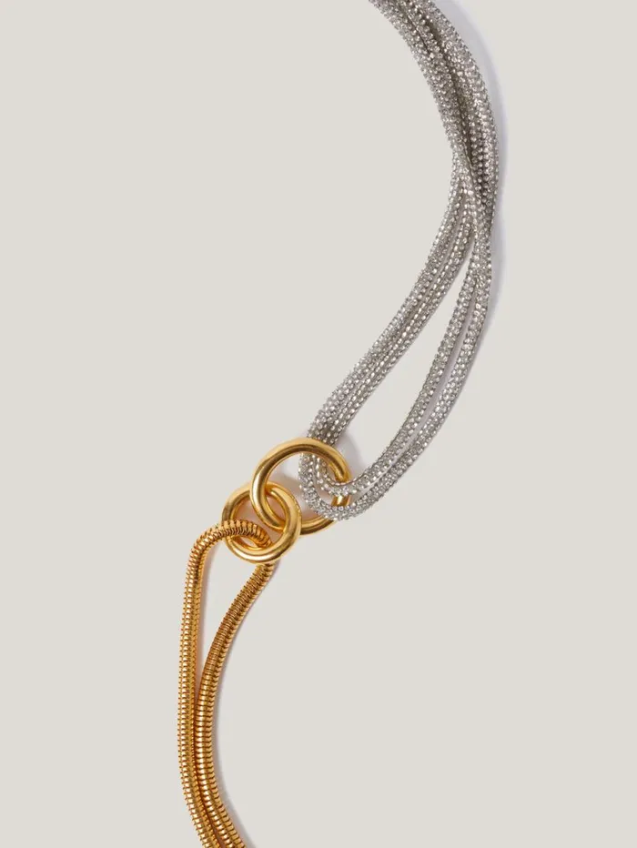 Jigsaw Sparkle Cord Necklace Silver Women Party