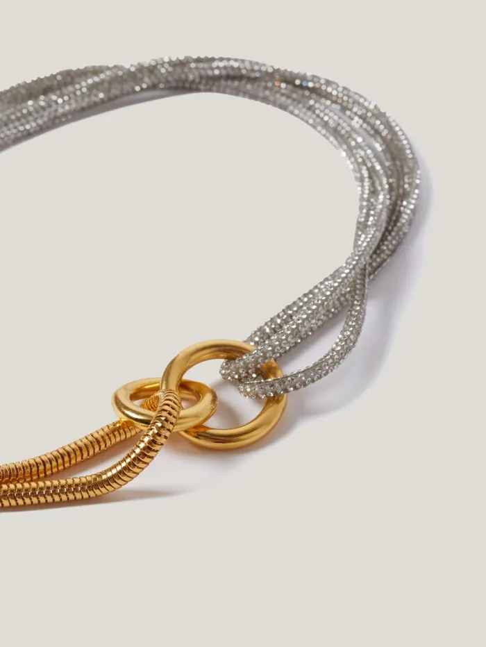 Jigsaw Sparkle Cord Necklace Silver Women Party