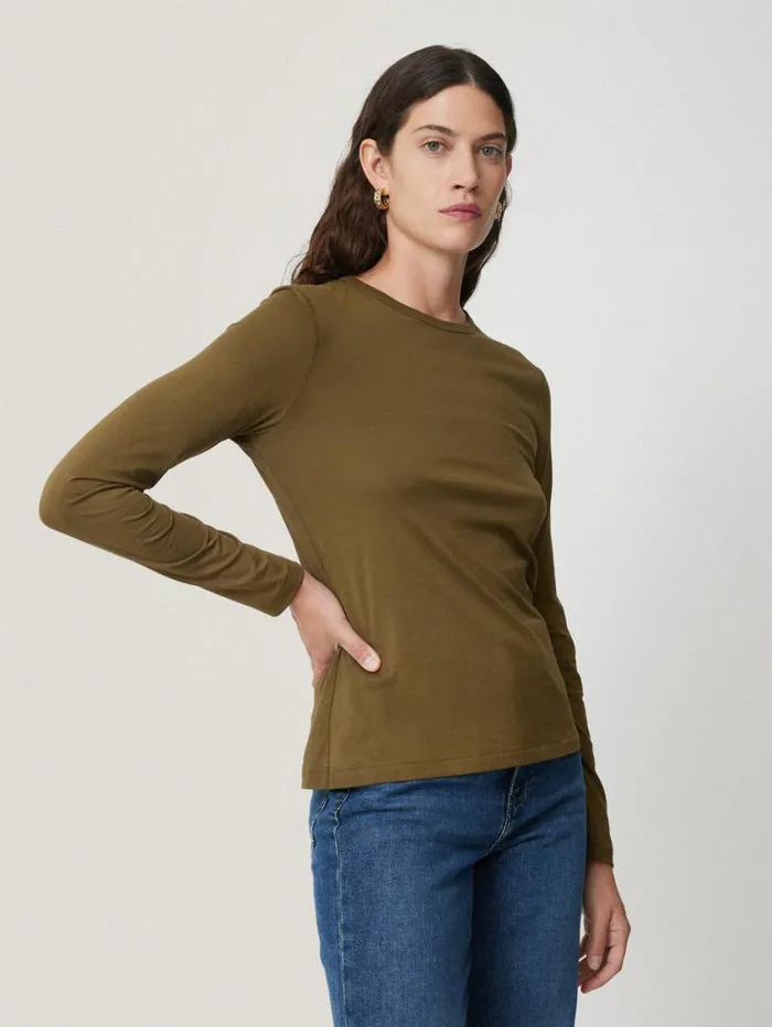 Jigsaw Supima Cotton Long Sleeve Tee Olive Women Pyjamas and Loungewear
