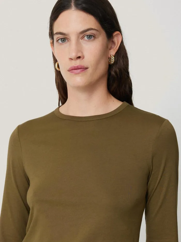 Jigsaw Supima Cotton Long Sleeve Tee Olive Women Pyjamas and Loungewear