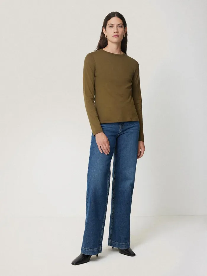 Jigsaw Supima Cotton Long Sleeve Tee Olive Women Pyjamas and Loungewear