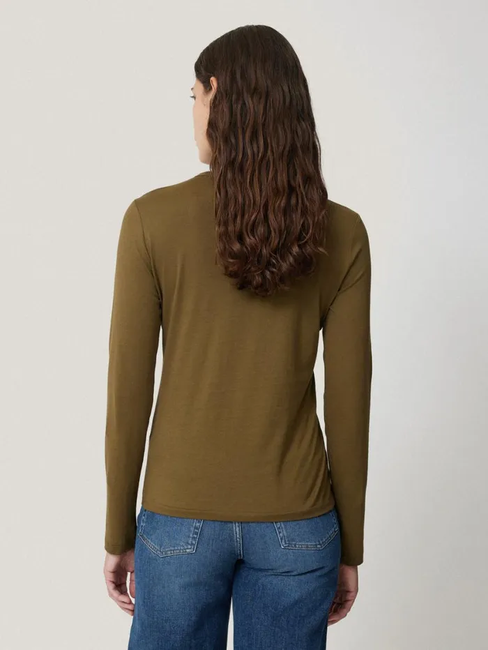 Jigsaw Supima Cotton Long Sleeve Tee Olive Women Pyjamas and Loungewear