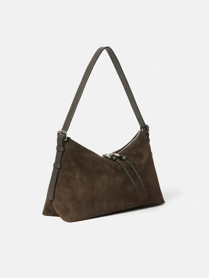 Jigsaw Trafalgar Suede Shoulder Bag Khaki Women Bags