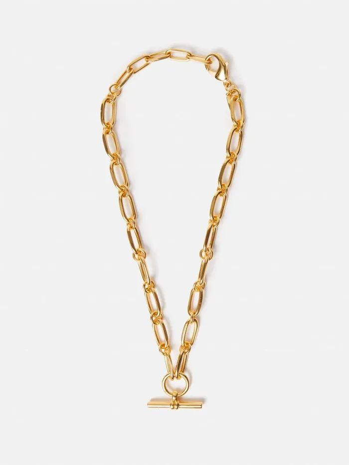 Jigsaw Trombone Link Chain Necklace Gold Women Party