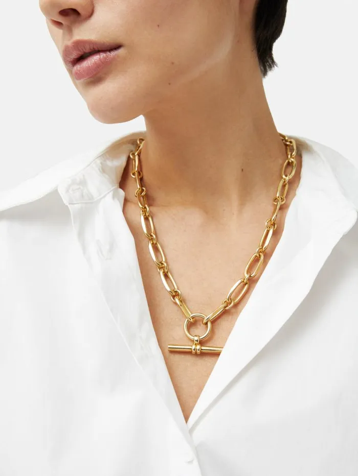 Jigsaw Trombone Link Chain Necklace Gold Women Party