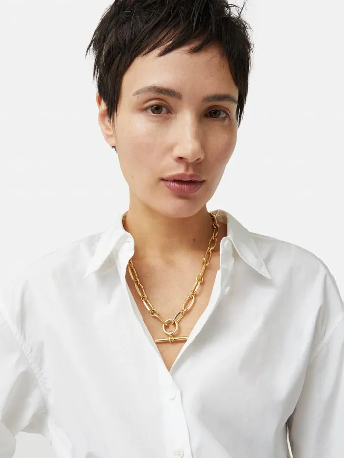 Jigsaw Trombone Link Chain Necklace Gold Women Party