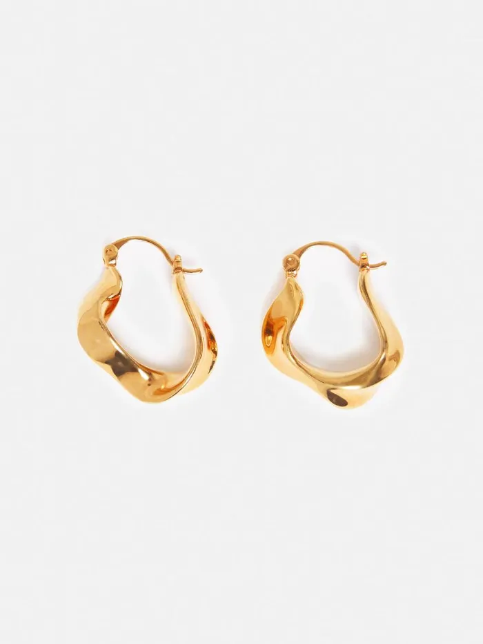 Jigsaw Twisted Hoop Earring Gold Women Jewellery