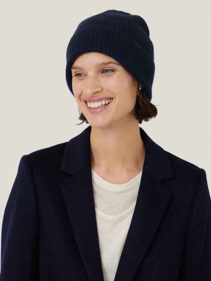 Jigsaw Wool Cashmere Blend Beanie Navy Women Knitwear and Cashmere