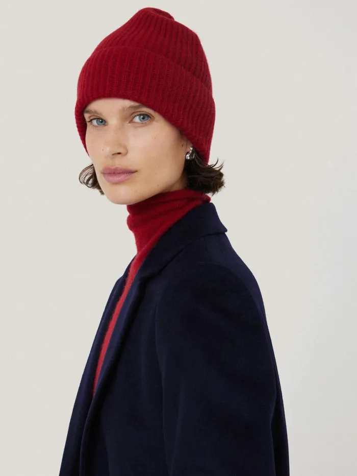 Jigsaw Wool Cashmere Blend Beanie Red Women Hats and Gloves