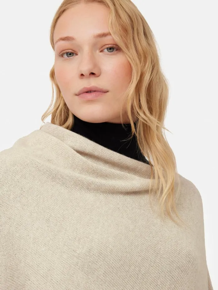 Jigsaw Wool Cashmere Blend Border Poncho Cream Women Knitwear and Cashmere