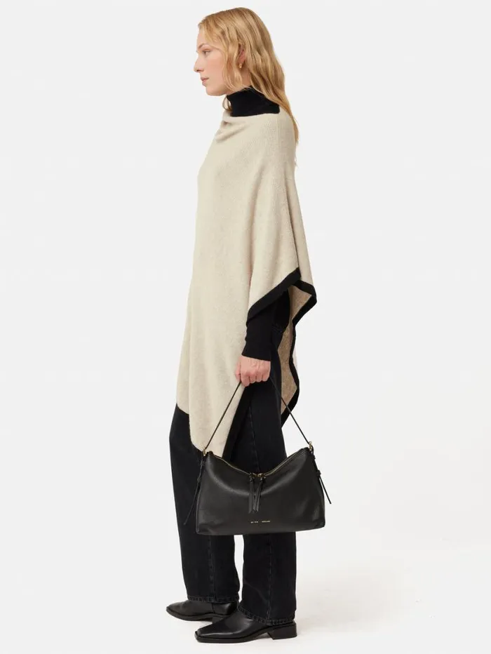 Jigsaw Wool Cashmere Blend Border Poncho Cream Women Knitwear and Cashmere