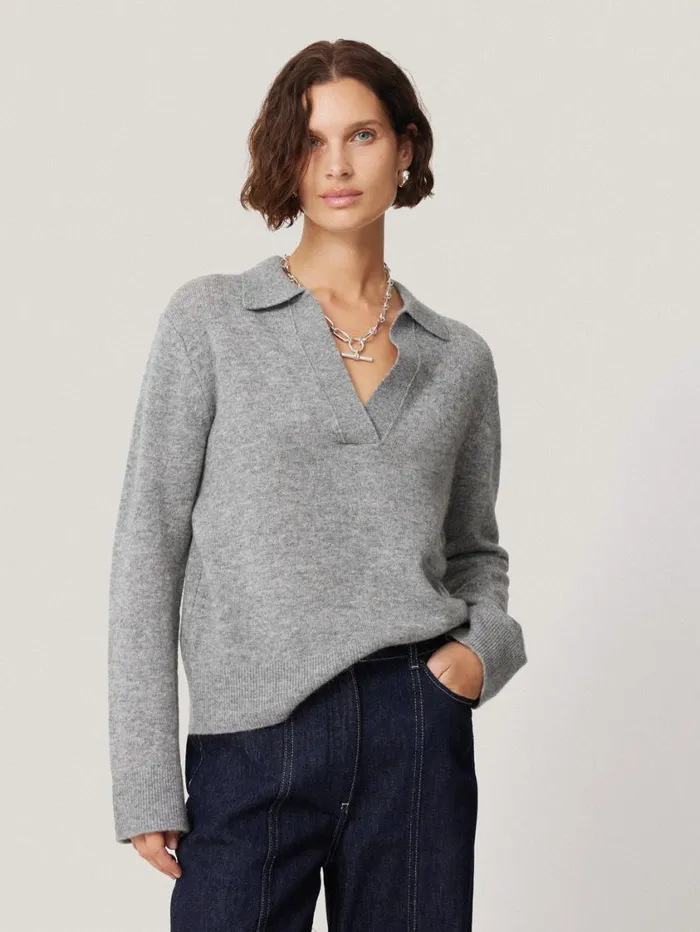Jigsaw Wool Cashmere Blend Collar Jumper Light Grey Women Knitwear and Cashmere