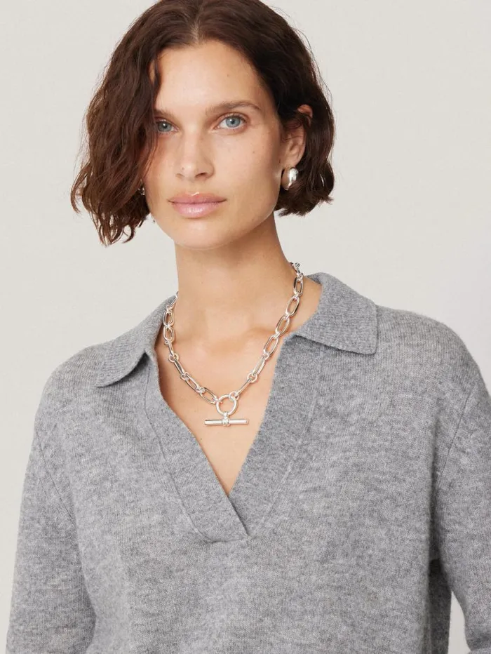 Jigsaw Wool Cashmere Blend Collar Jumper Light Grey Women Knitwear and Cashmere