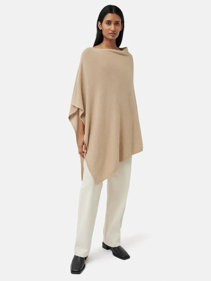 Jigsaw Wool Cashmere Blend Drape Poncho Beige Women Knitwear and Cashmere