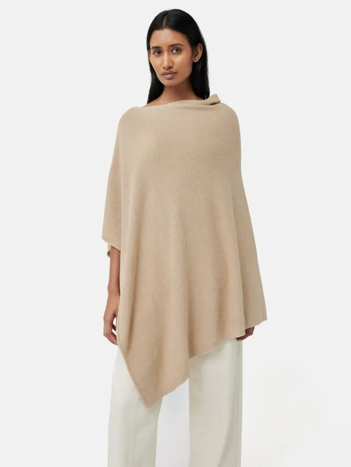 Jigsaw Wool Cashmere Blend Drape Poncho Beige Women Ponchos and Scarves