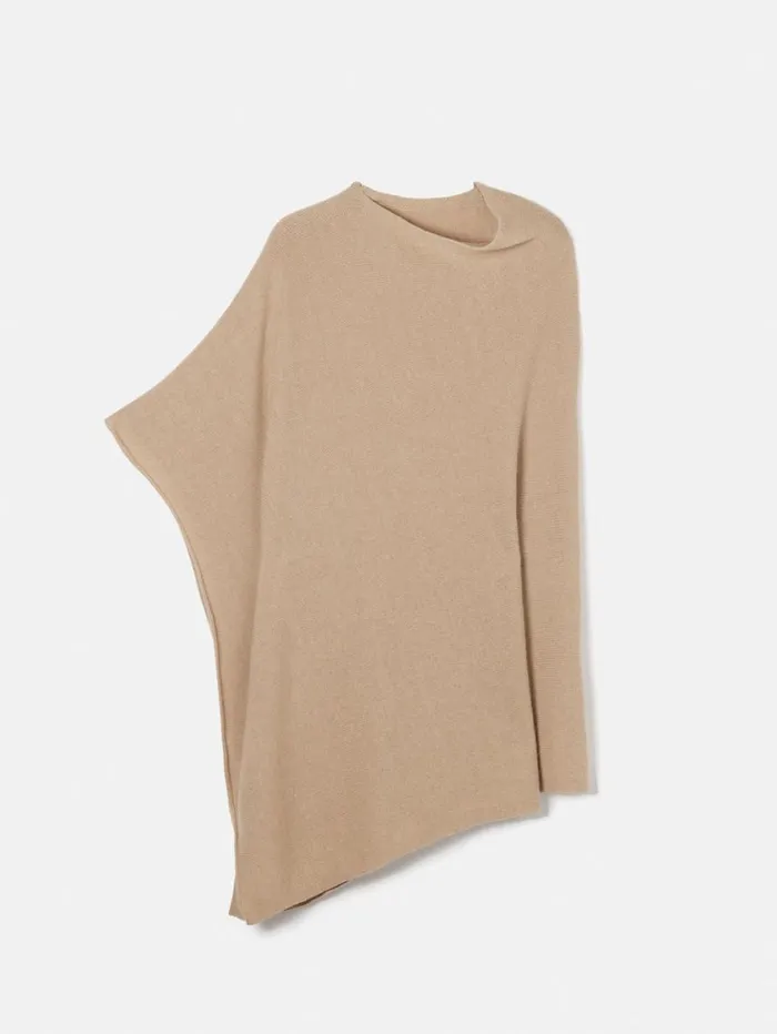 Jigsaw Wool Cashmere Blend Drape Poncho Beige Women Ponchos and Scarves