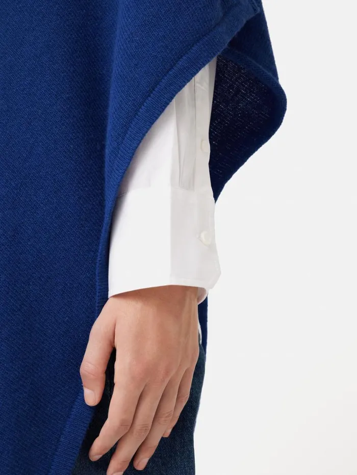 Jigsaw Wool Cashmere Blend Drape Poncho Blue Women Ponchos and Scarves
