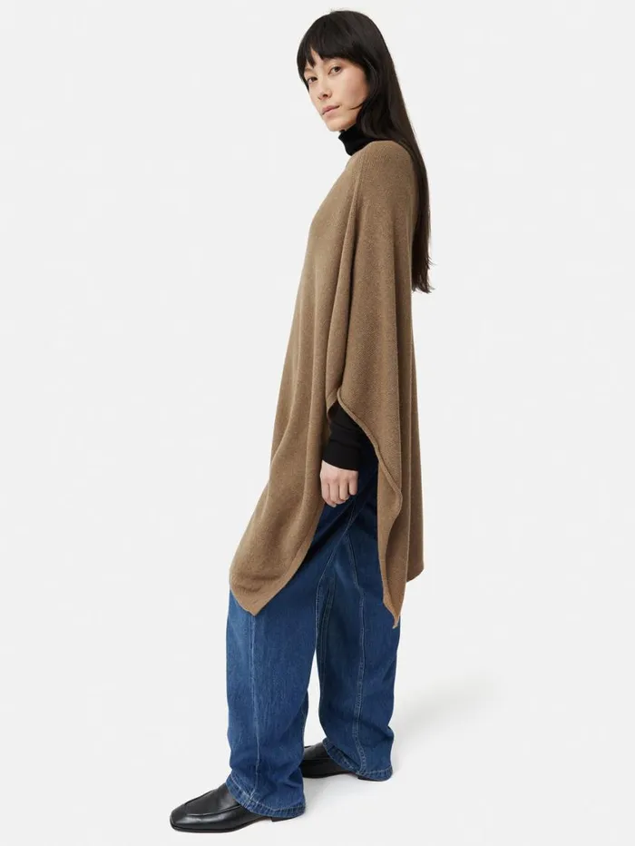 Jigsaw Wool Cashmere Blend Drape Poncho Camel Women Ponchos and Scarves