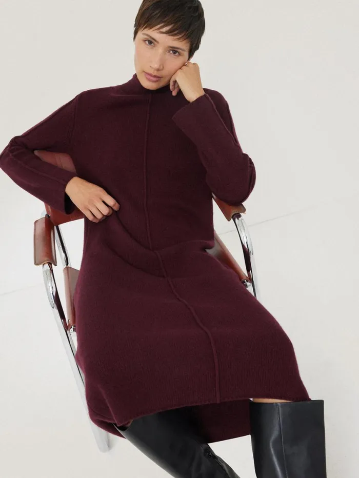 Jigsaw Wool Cashmere Blend Dress Burgundy Women Dresses and Jumpsuits