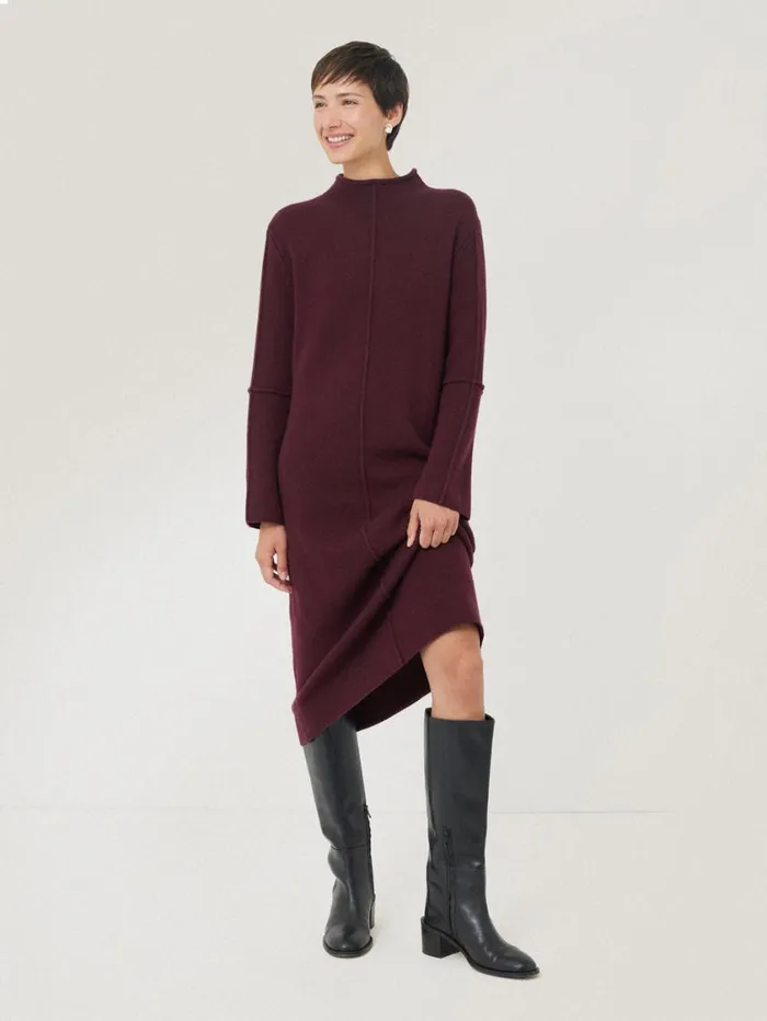 Jigsaw Wool Cashmere Blend Dress Burgundy Women Dresses and Jumpsuits
