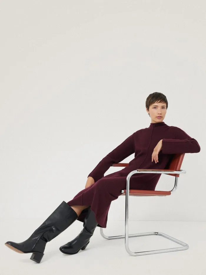 Jigsaw Wool Cashmere Blend Dress Burgundy Women Dresses and Jumpsuits