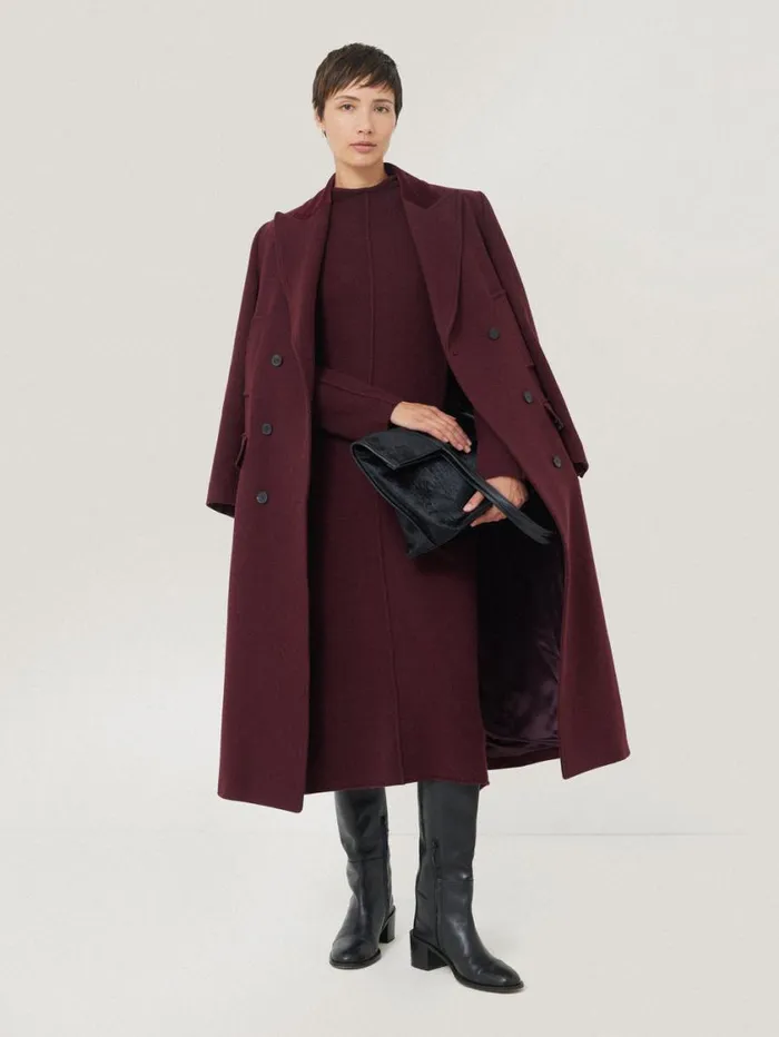 Jigsaw Wool Cashmere Blend Dress Burgundy Women Dresses and Jumpsuits