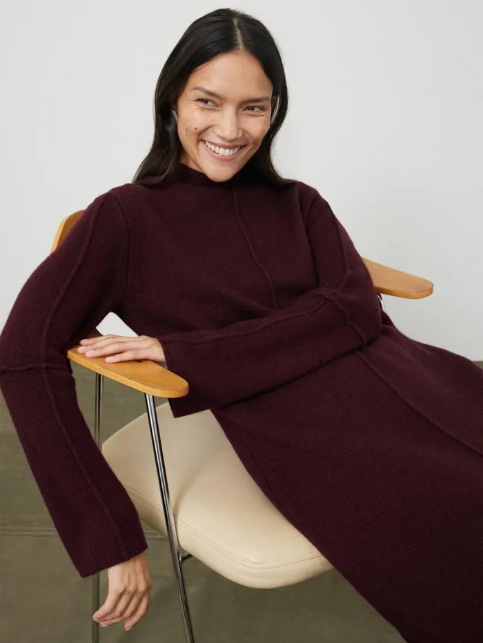 Jigsaw Wool Cashmere Blend Dress Burgundy Women Dresses and Jumpsuits