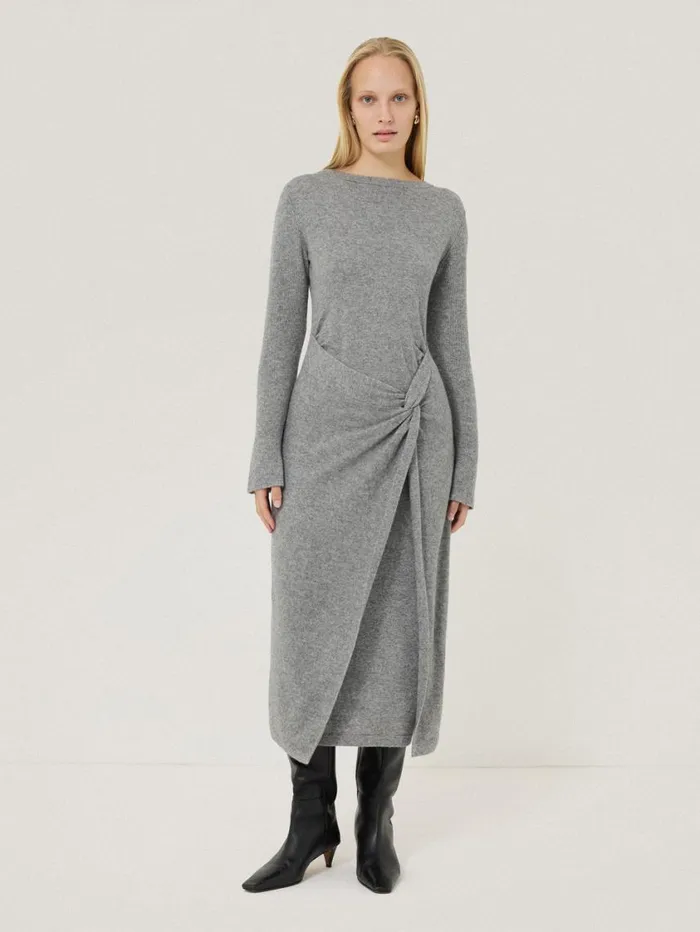 Jigsaw Wool Cashmere Blend Knot Dress Grey Women Knitwear and Cashmere