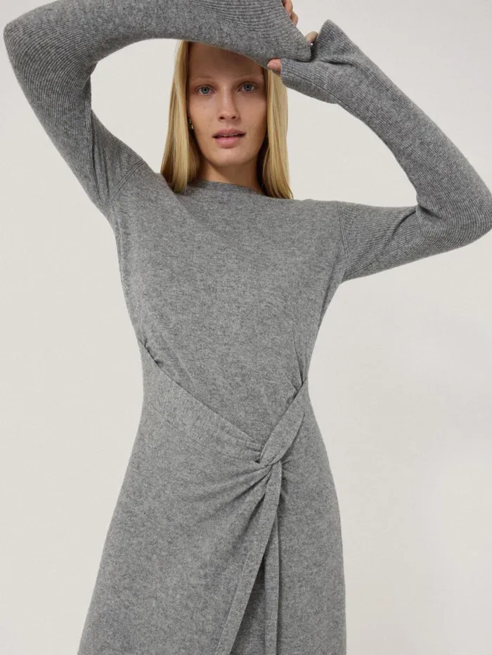 Jigsaw Wool Cashmere Blend Knot Dress Grey Women Knitwear and Cashmere