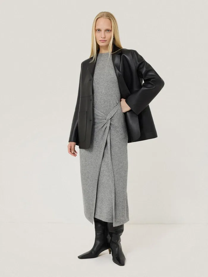 Jigsaw Wool Cashmere Blend Knot Dress Grey Women Knitwear and Cashmere