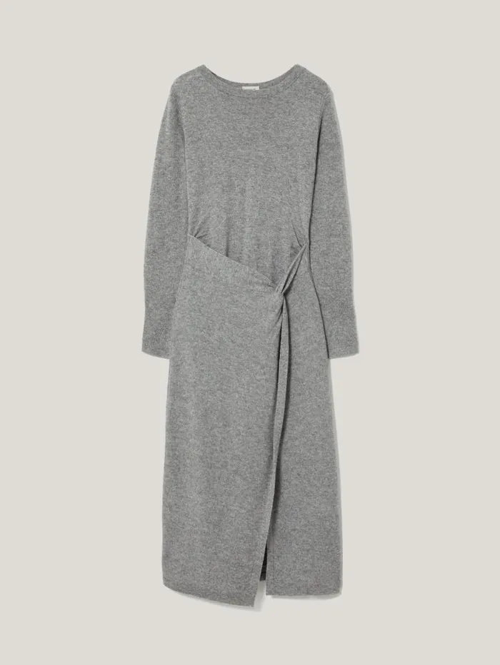 Jigsaw Wool Cashmere Blend Knot Dress Grey Women Knitwear and Cashmere