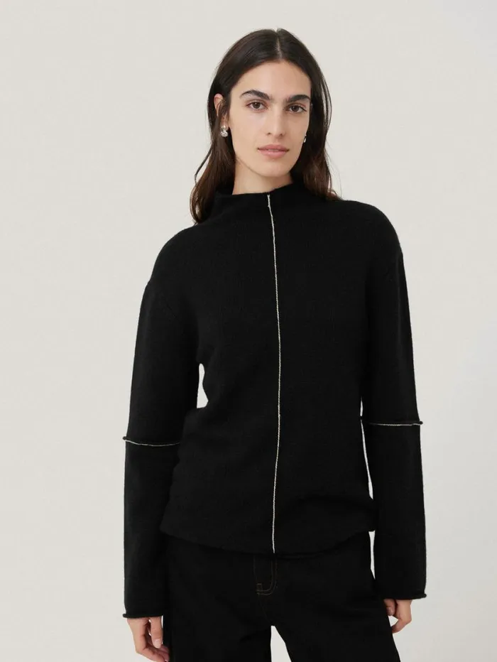 Jigsaw Wool Cashmere Blend Line Jumper Black Women Knitwear and Cashmere