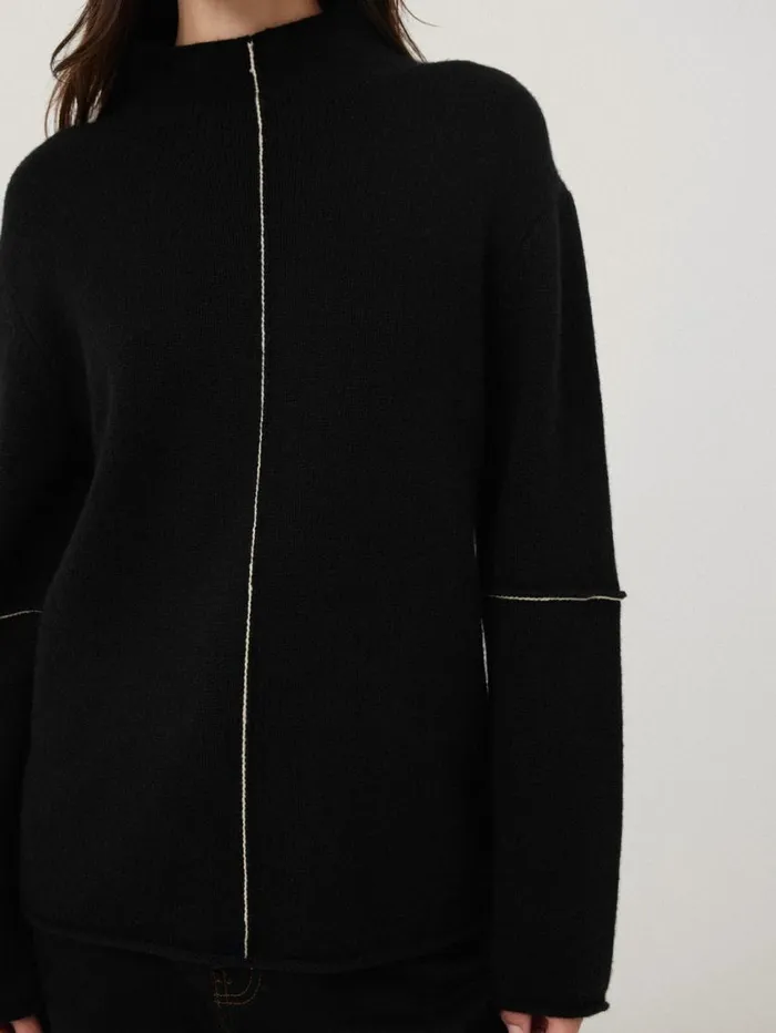 Jigsaw Wool Cashmere Blend Line Jumper Black Women Knitwear and Cashmere